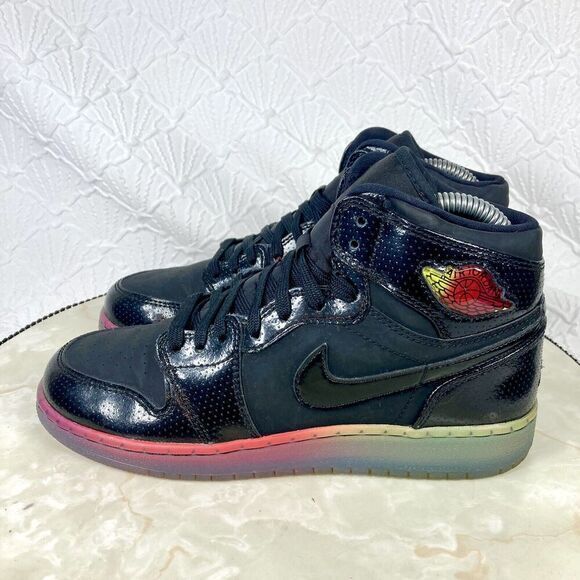 Nike Air Jordan 1 Retro Hi GS Sneakers Y (4.5) W(6) Black Fuchsia Athletic Shoes - Picture 8 of 14